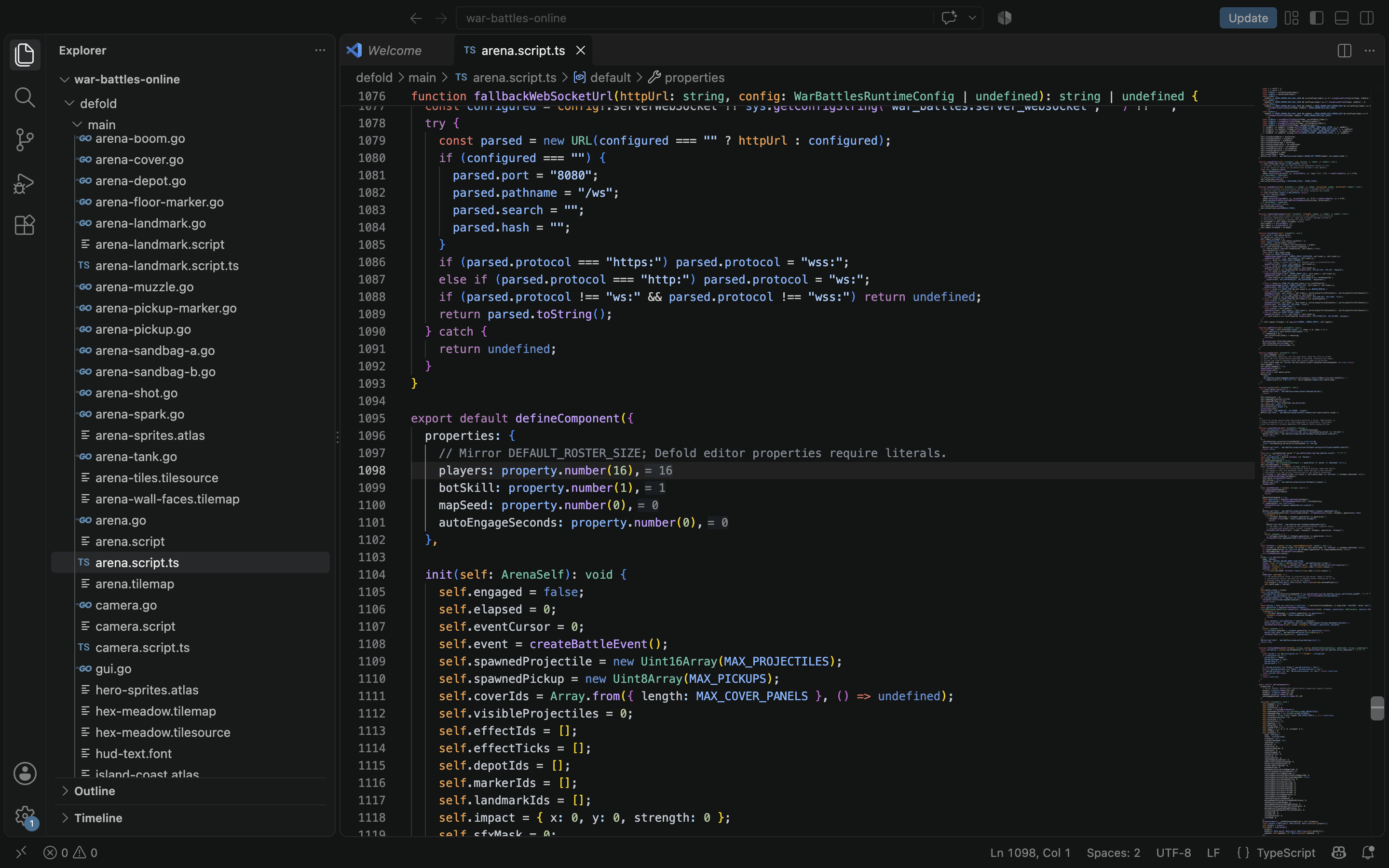 VS Code editing a Defold TypeScript component with live values